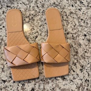 Tan Woven Slide Sandals